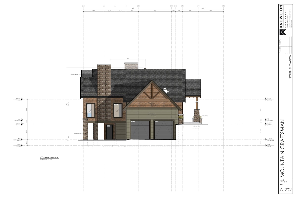 Mountain Craftsman South Elevation